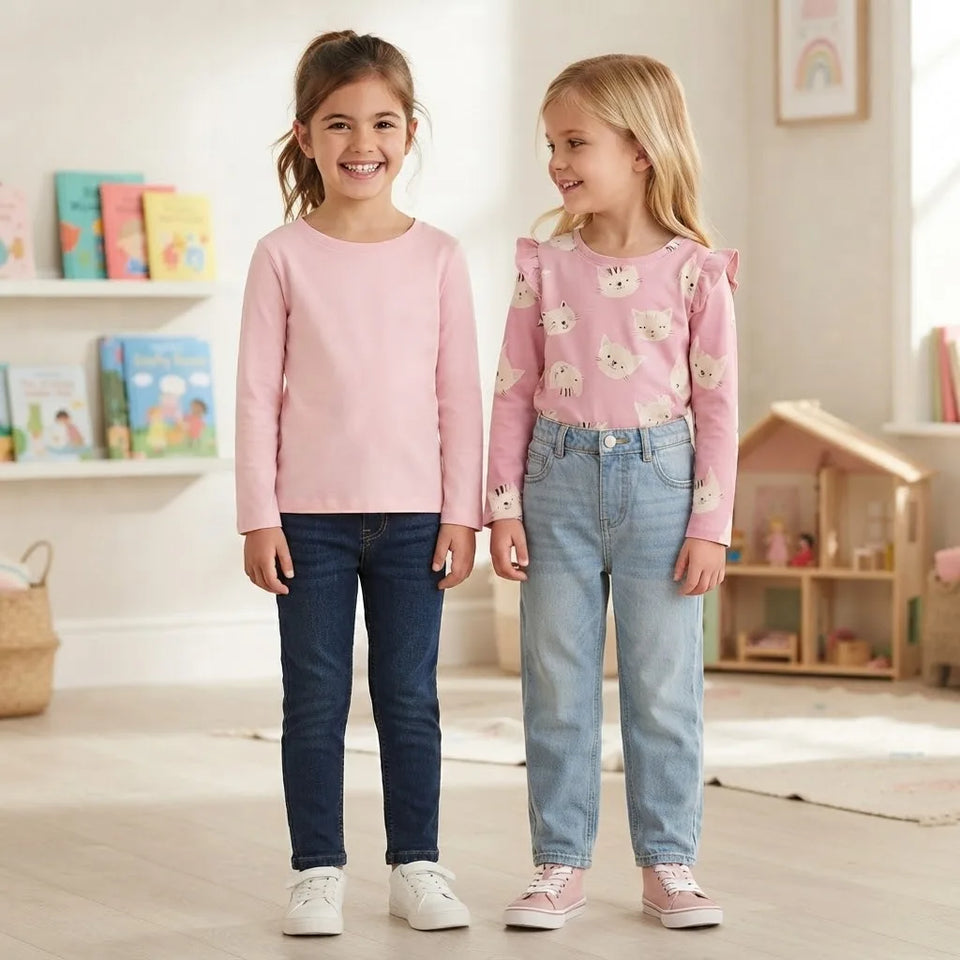 Sinsay Girl's Pink Printed Regular Fit Ruffles Pack Of 2 Blouses