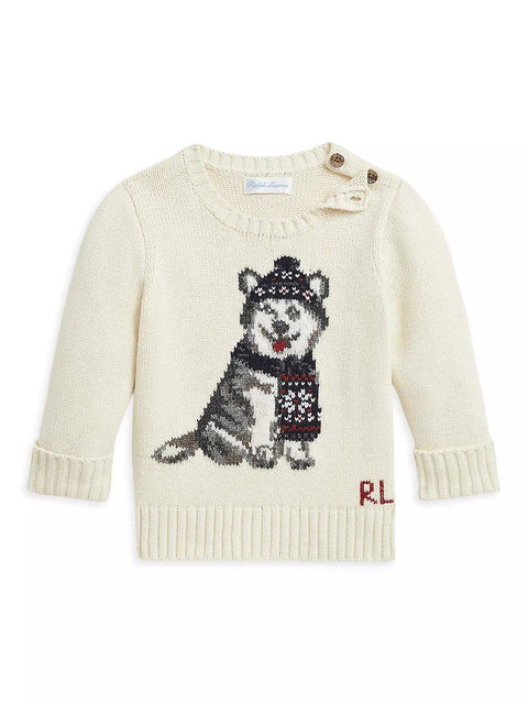 Polo Ralph Lauren Baby Boy's Cream Dog-Intarsia Crewneck Sweater | Polo Ralph Lauren In Lebanon