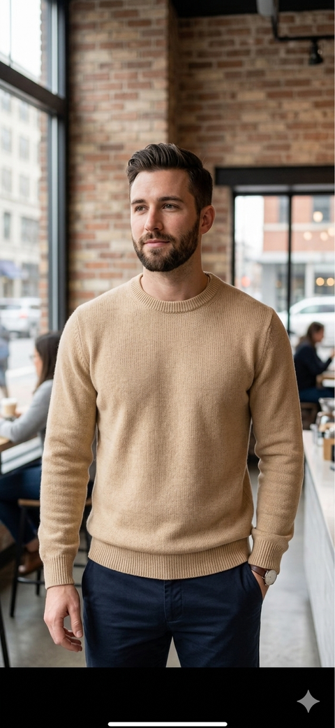Celio Men's Beige Basic Crew Neck Sweater | Celio In Lebanon