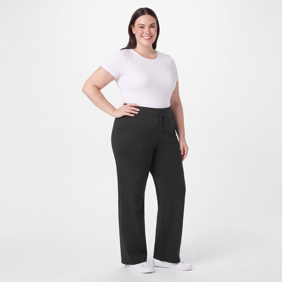 Mondetta Women's Black Plus Size Stretch High Rise Straight Leg Sweatpants