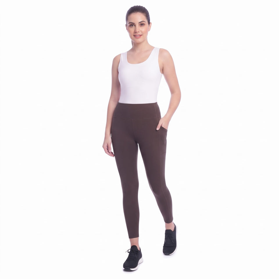 Danskin Women's Brown High Rise Side Pockets Brushed Leggings