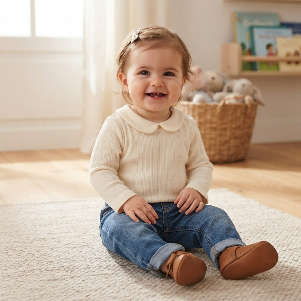 Sinsay Baby Girl's Light Beige Rounded Peter Pan Collar Blouse