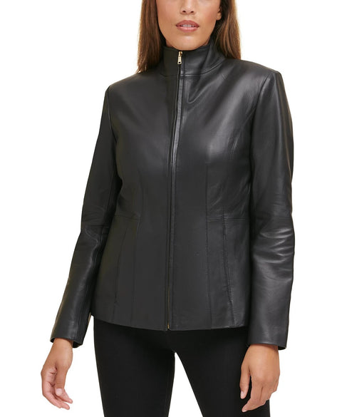 Cole Haan Women's Black Wing Collar Leather Coat | Cole Haan In Lebanon