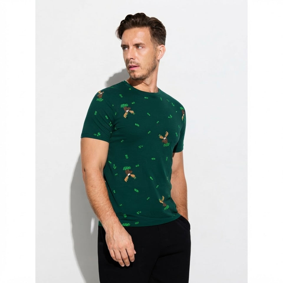 Sinsay Men's Steel Green Holiday Theme Printed T-Shirt