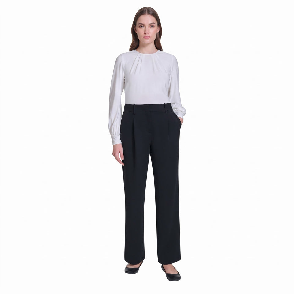 DKNY Women's Black Stretch High Rise Wide Leg Pants