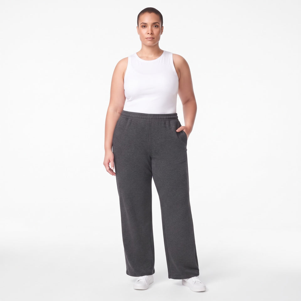 Mondetta Women's Dark Grey Plus Size Pull-On Fleece Sweatpants