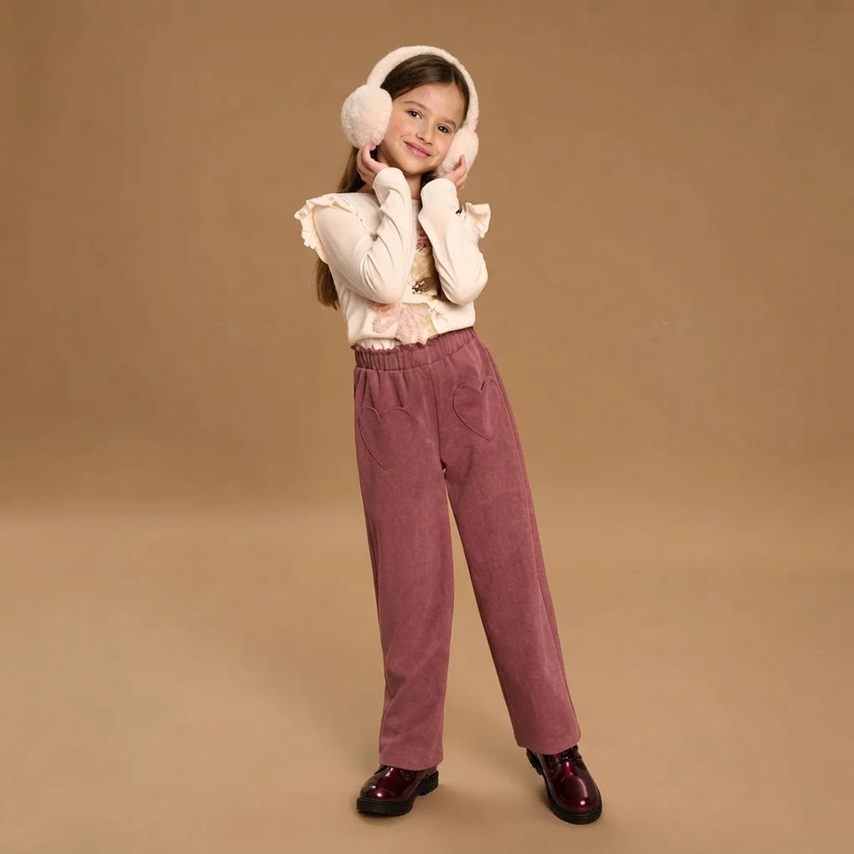 Sinsay Girl's Dusty Rose Heart Pockets Trousers