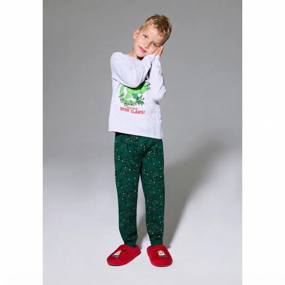 Sinsay Boy's Grey & Green Printed Pajama Set