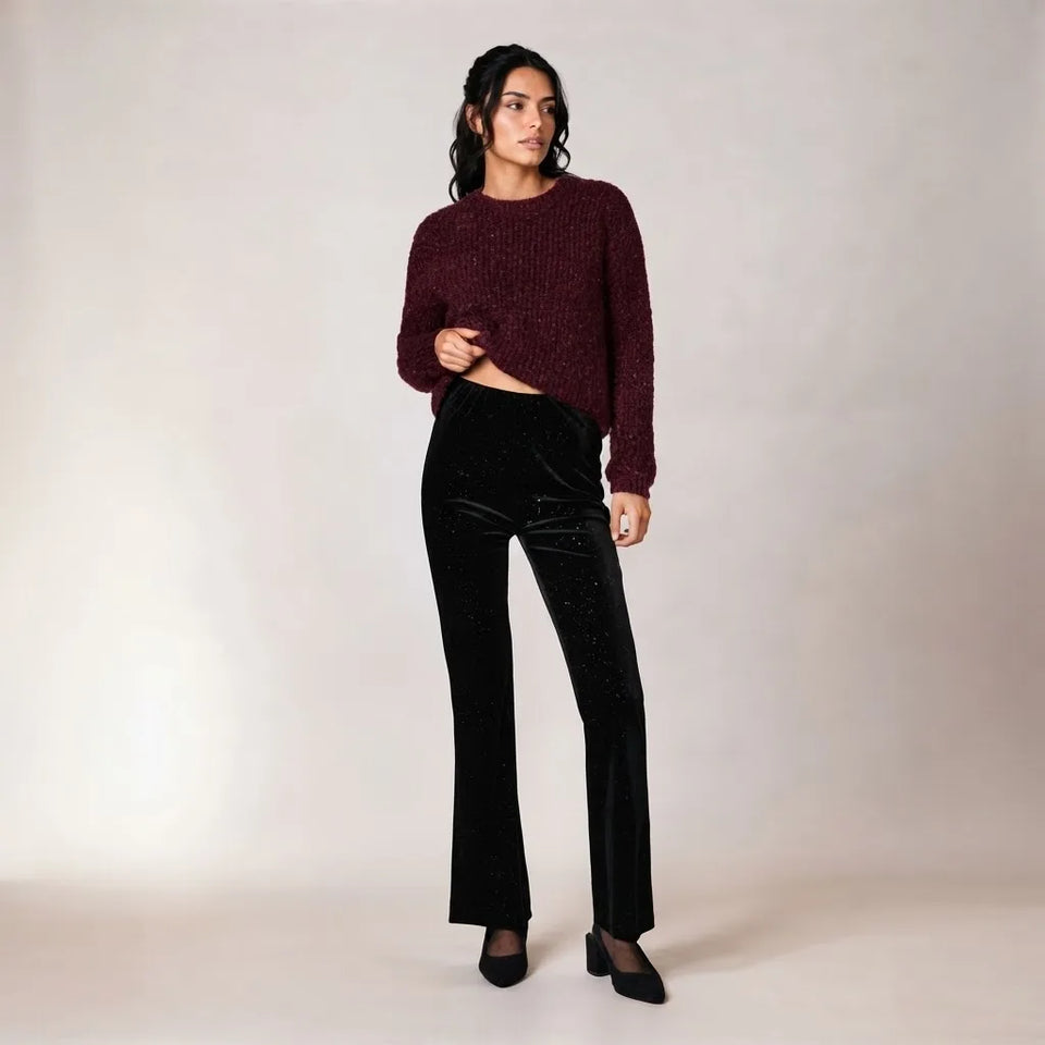 Sinsay Women's Black Subtle Glittery Flared Pants