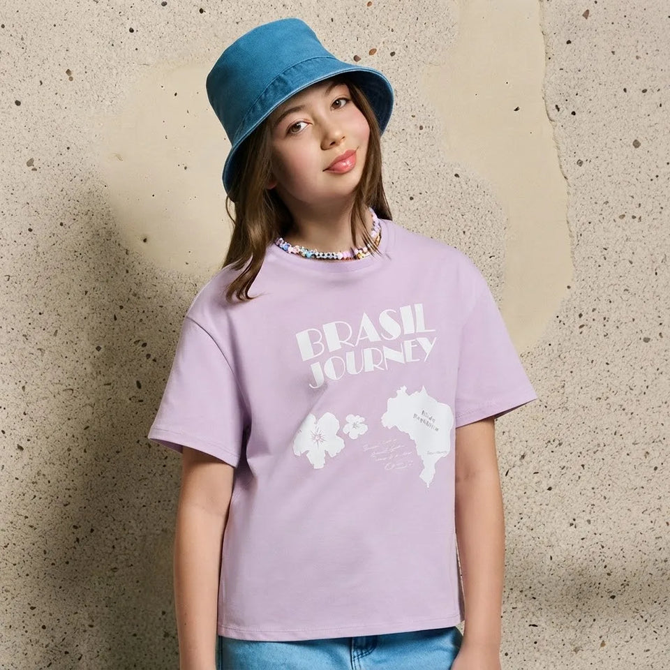 Sinsay Girl's Light Purple Printed Casual T-Shirt