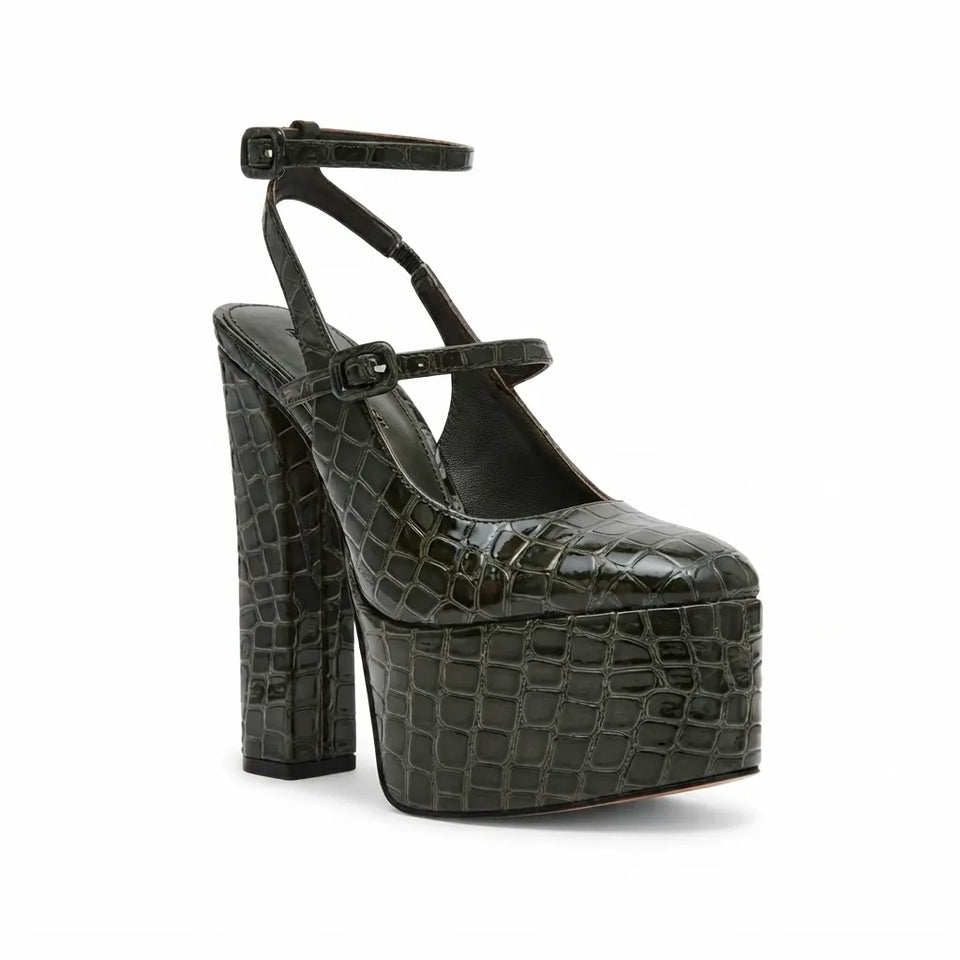 Steve Madden Women's Dark Green Crocodile-Embossed Heels