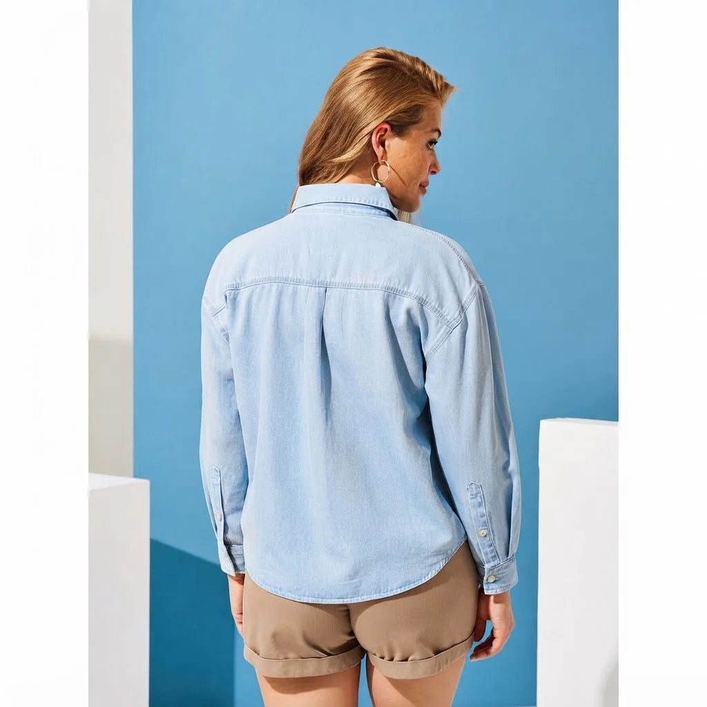 Sinsay Women's Light Blue Denim Button-Up Shirt
