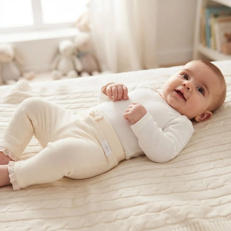 Sinsay Baby Girl's Cream Ribbed Knit Leggings