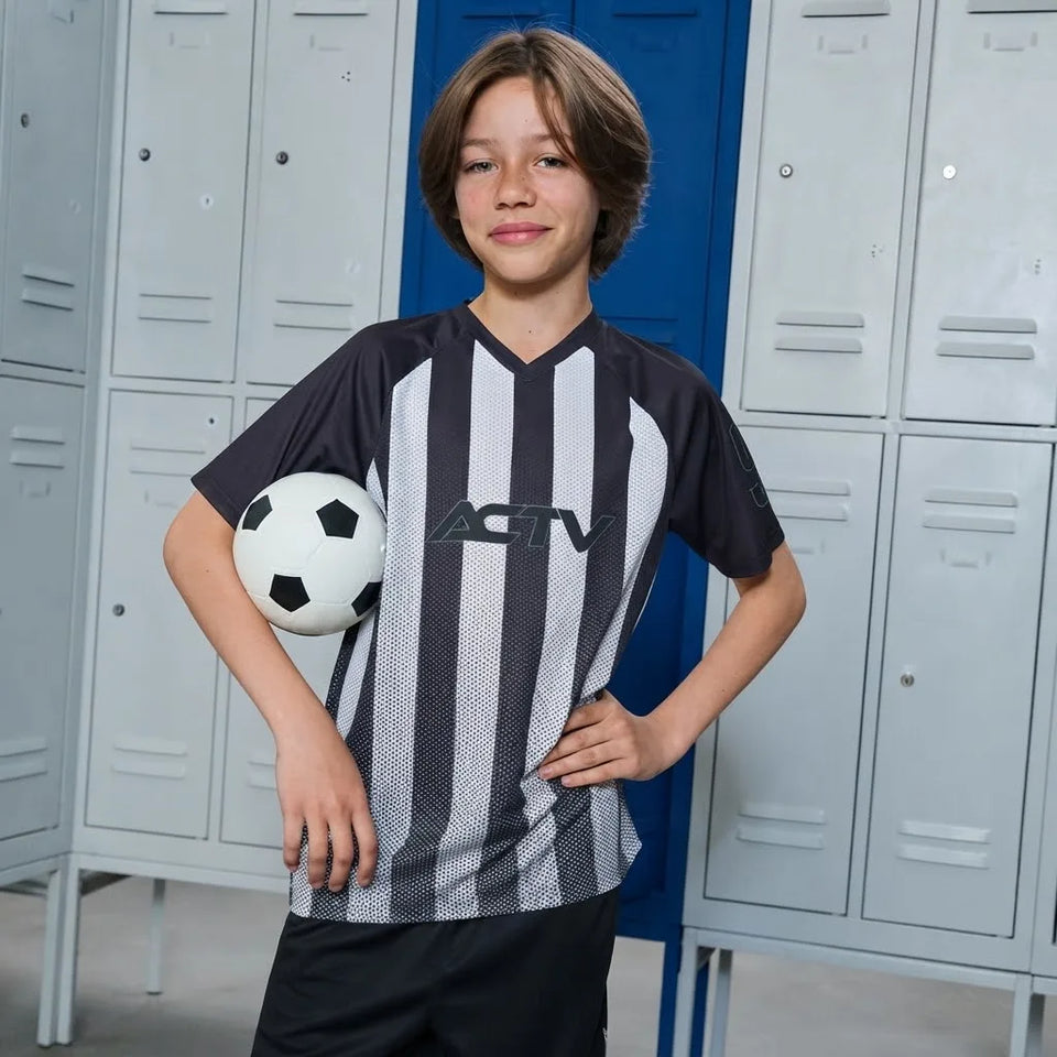 Sinsay Boy's Black & White Vertically Striped Sports T-Shirt