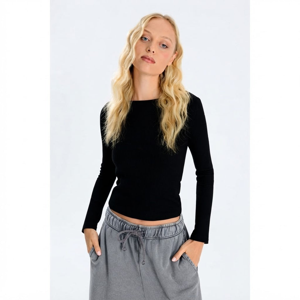 Sinsay Women's Black Fitted Plain Blouse