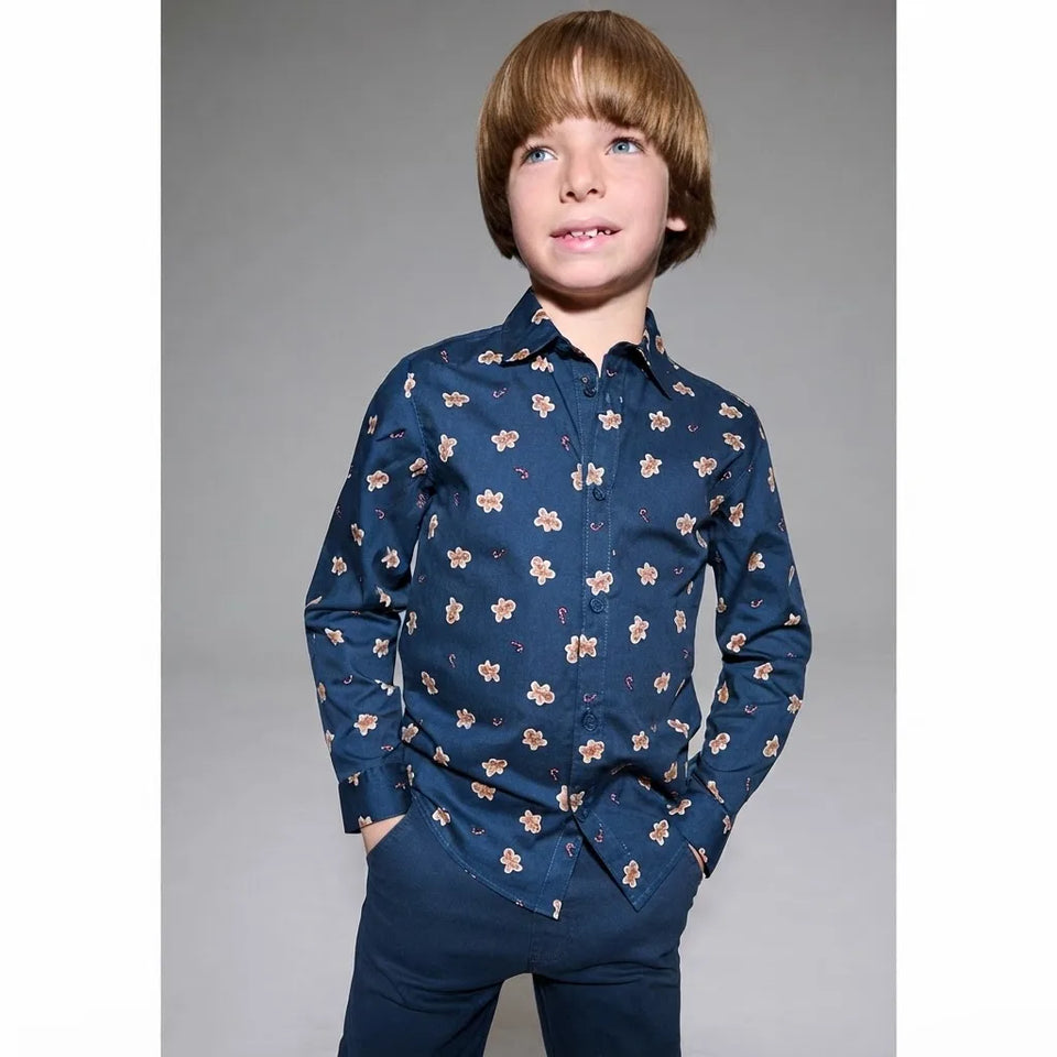 Sinsay Boy's Navy All Over Printed Classic Shirt