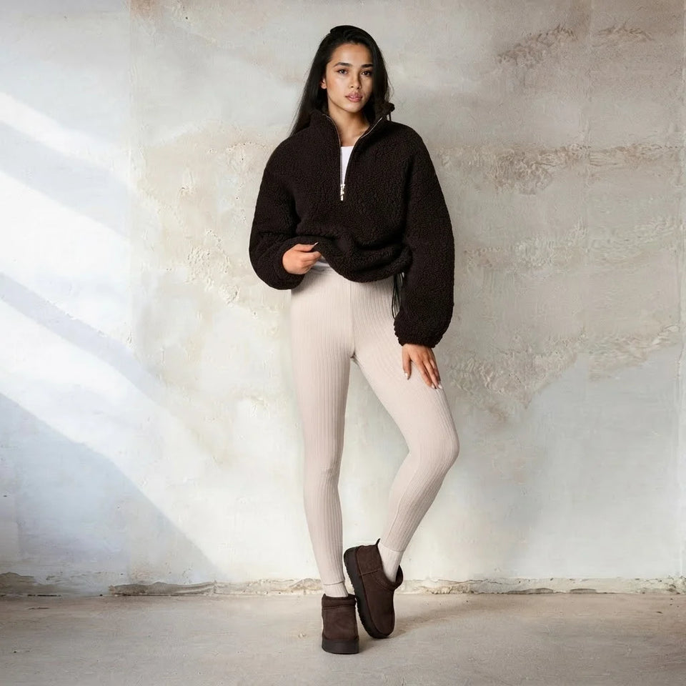 Sinsay Women's Light Beige Ribbed Knit Pants