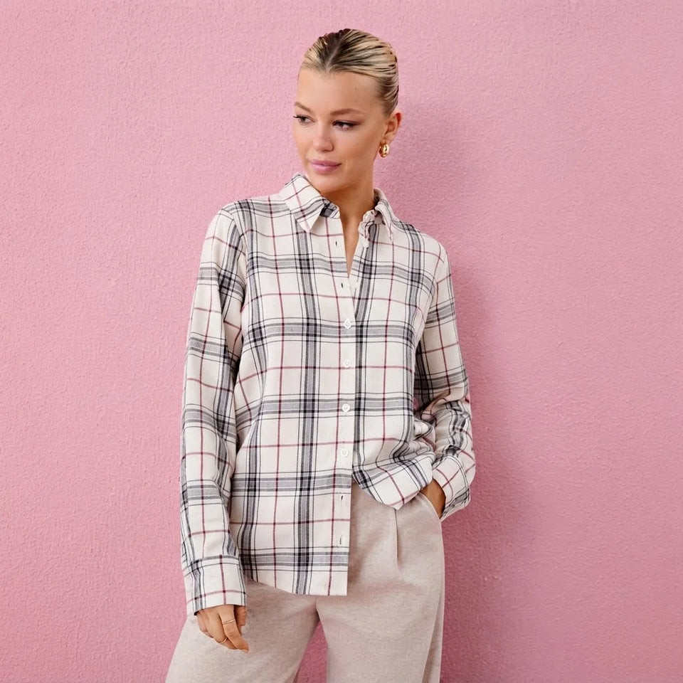 Sinsay Women's Beige Check Pattern Casual Shirt
