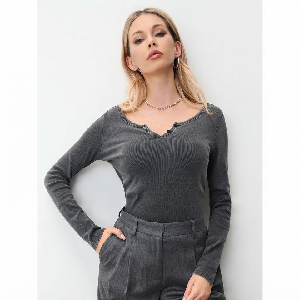 Sinsay Women's Dark Grey Ribbed Knit Blouse