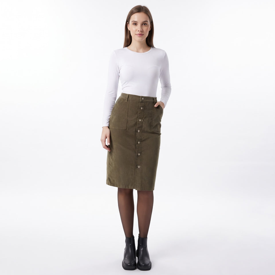 32 Degrees Women's Olive Green Corduroy Midi Skirt