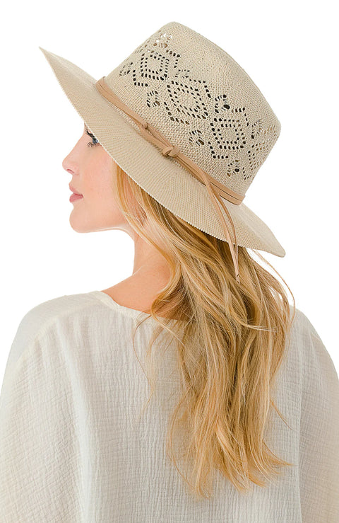 Marcus Adler Women's Beige Open Knit Wide Brim Panama Hat | Marcus Adler In Lebanon