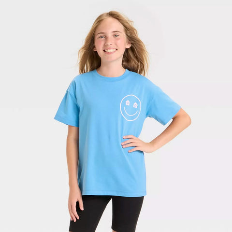 Cat & Jack Girl's Blue Short Sleeve Oversized Tulum Graphic T-Shirt | Cat & Jack In Lebanon