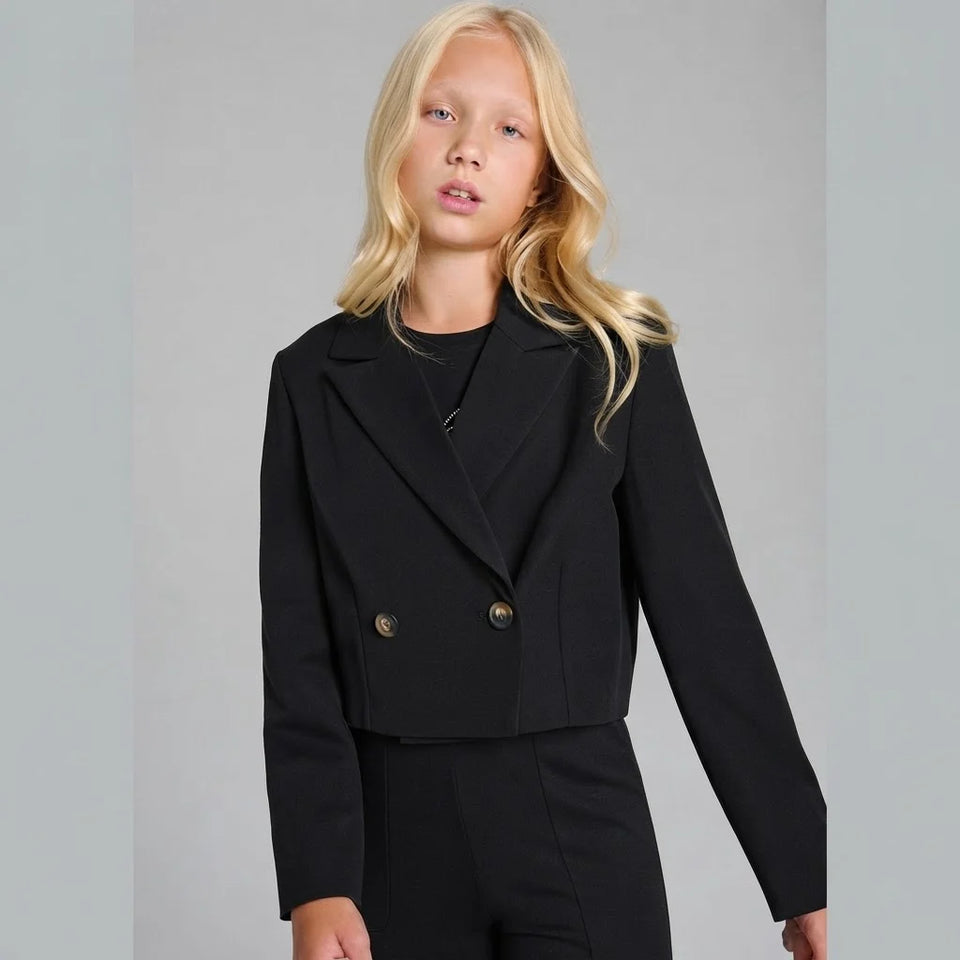 Sinsay Girl's Black Cropped Double-Breasted Blazer