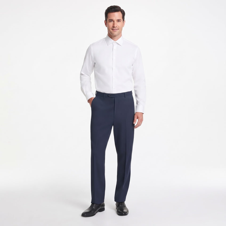 Chaps Men's Navy Classic Fit Flat Front Tailored Suit Trousers