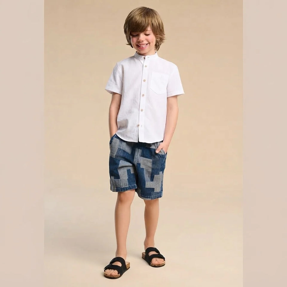Sinsay Boy's Blue & Grey Geometric Patterned Denim Shorts