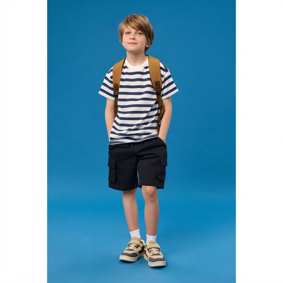 Sinsay Boy's Black Elastic Waistband Cargo Shorts