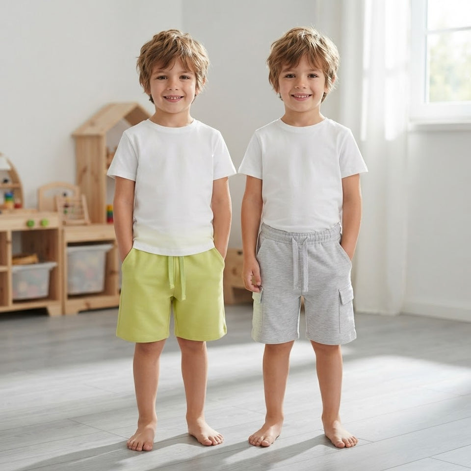 Sinsay Boy's Light Grey & Lime Green Pack Of 2 Shorts