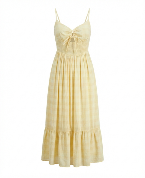 Hippie Rose Women's Butter Yellow Smocked Midi Dress | Hippie Rose In Lebanon
