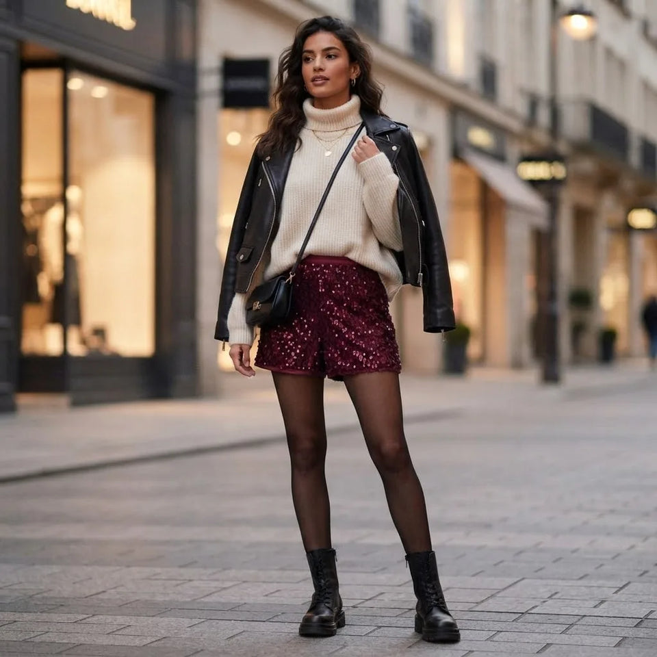Sinsay Women's Burgundy Sequin Shorts