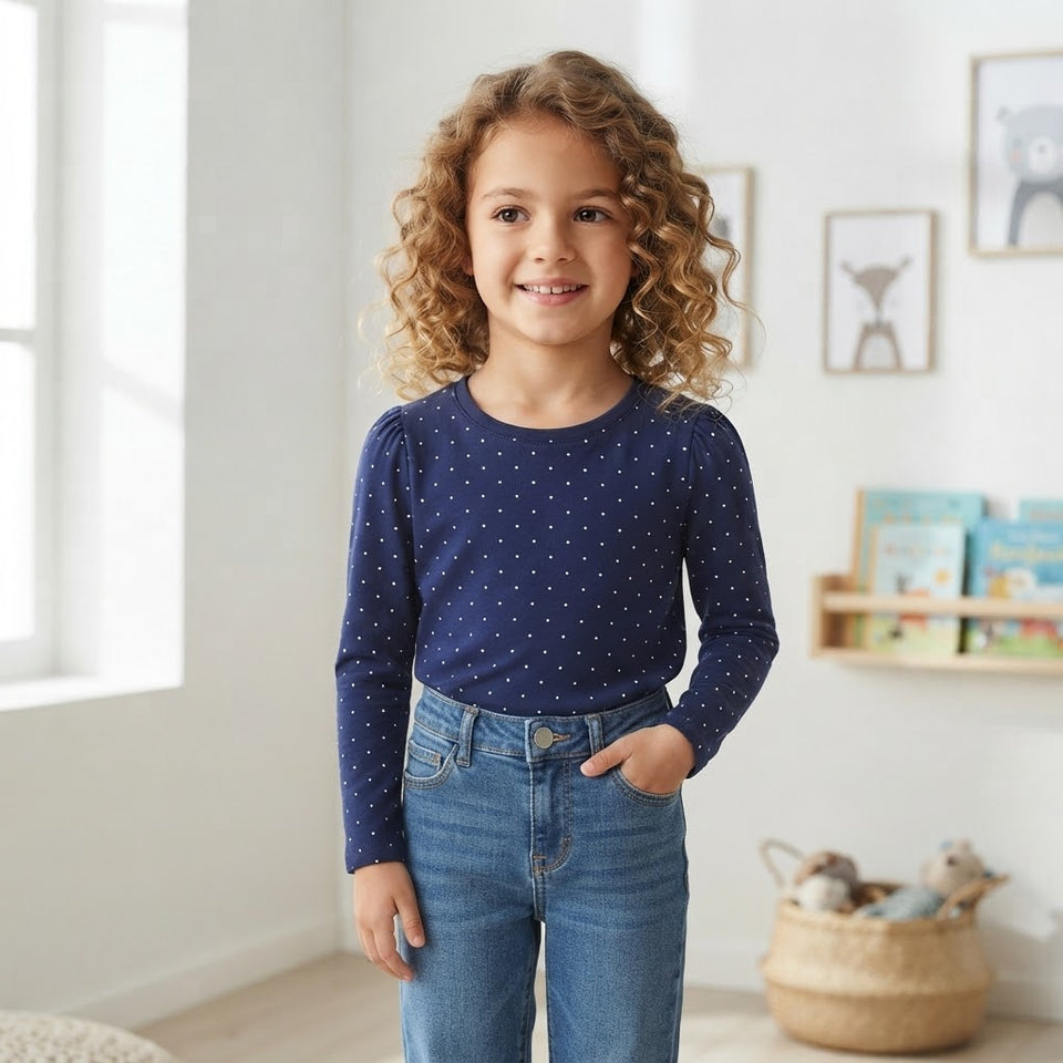 Sinsay Girl's Navy & White Polka Dot Pattern Blouse