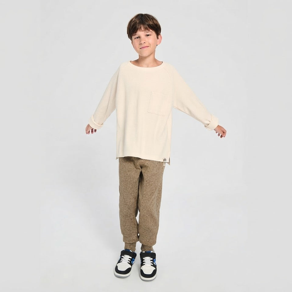 Sinsay Boy's Cream Basic Chest-Pocket Blouse