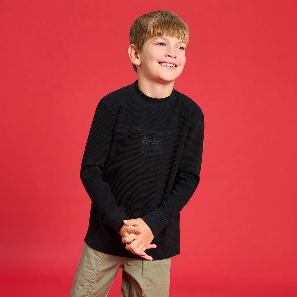 Sinsay Boy's Black Crewneck Basic Sweatshirt