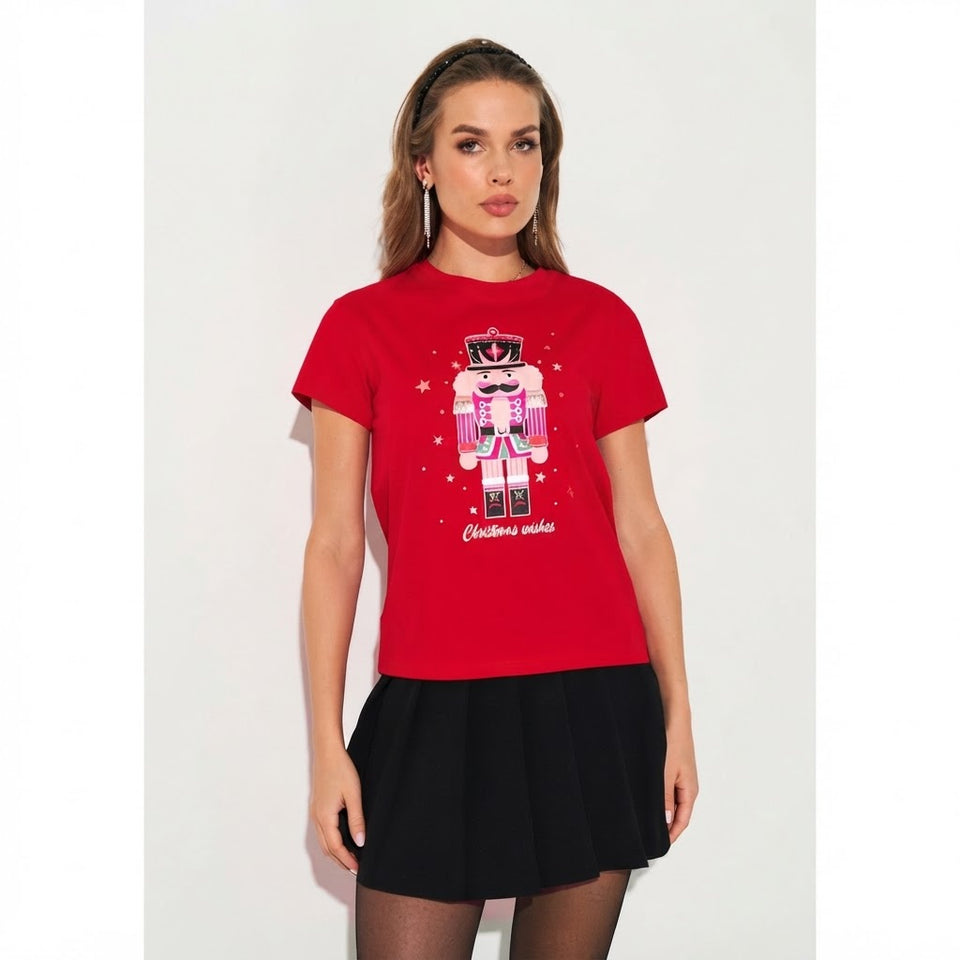 Sinsay Women's Red Printed Casual T-Shirt