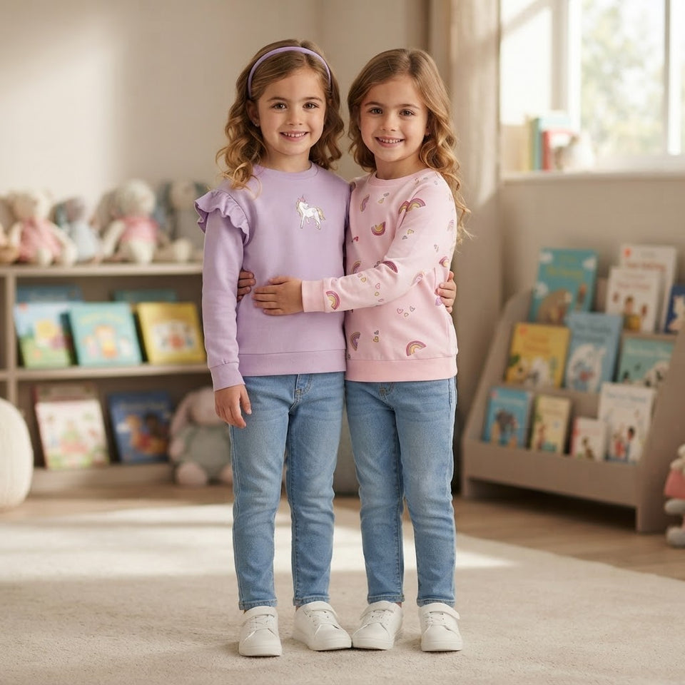 Sinsay Girls Light Pink & Light Purple Ruffled Shoulder Pack Of 2 Sweatshirt