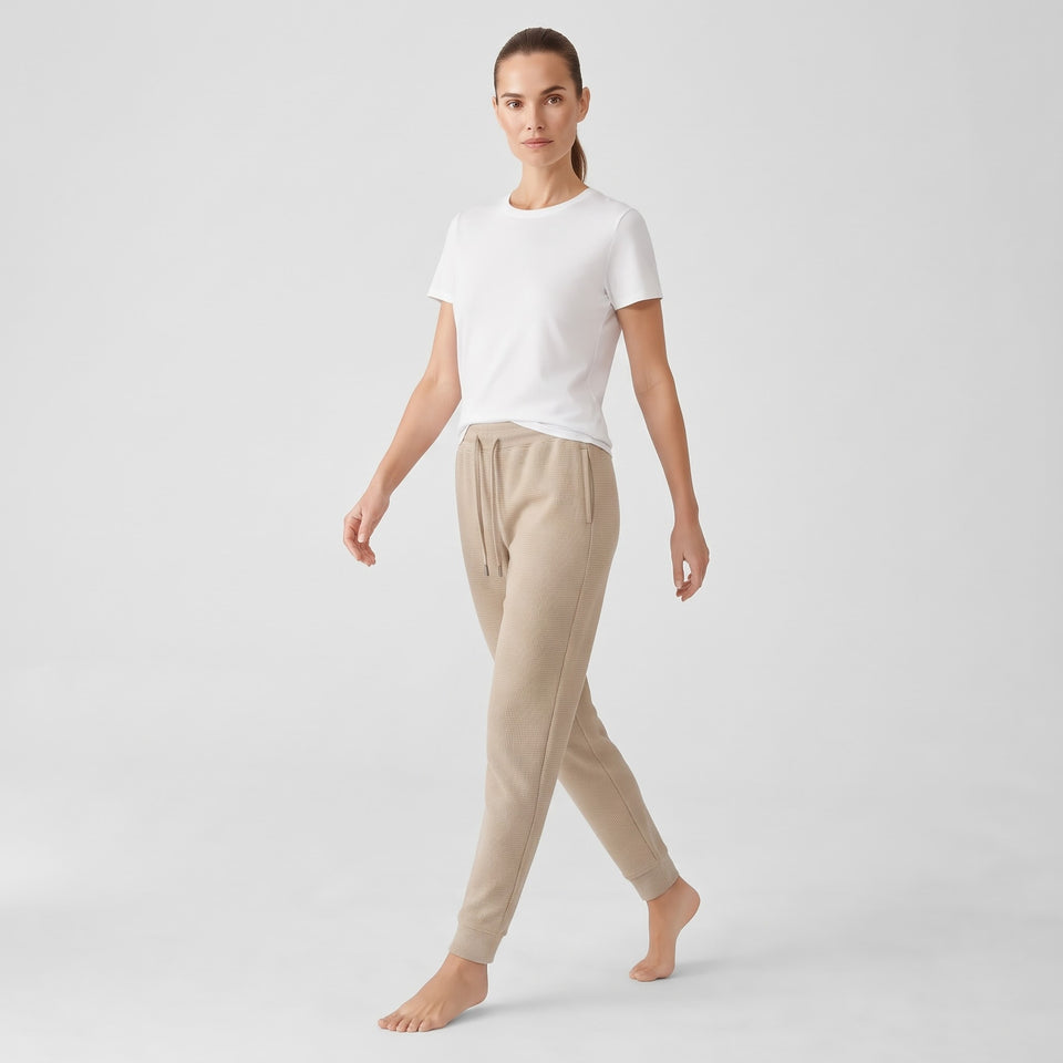 Max & Mia Women's Tan Waffle-Knit Jogger Sweatpants