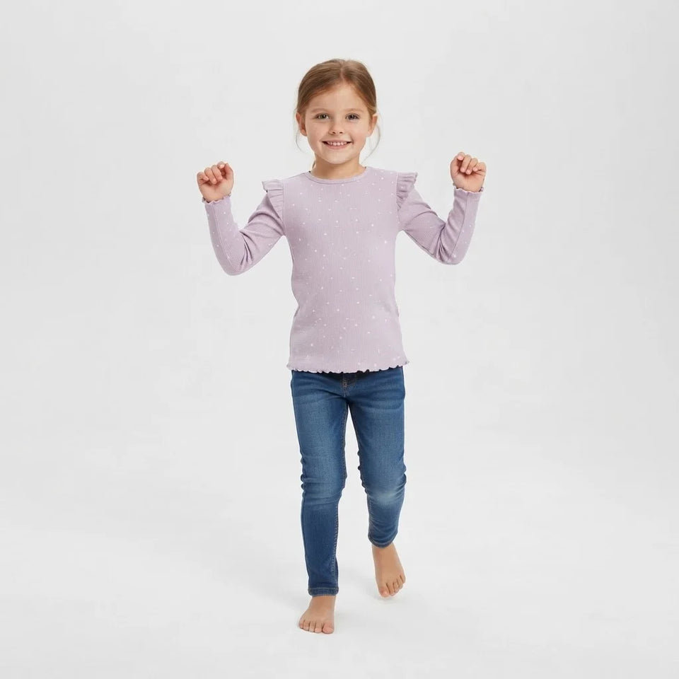 Sinsay Girl's Light Purple Cute Ruffled Shoulder Blouse