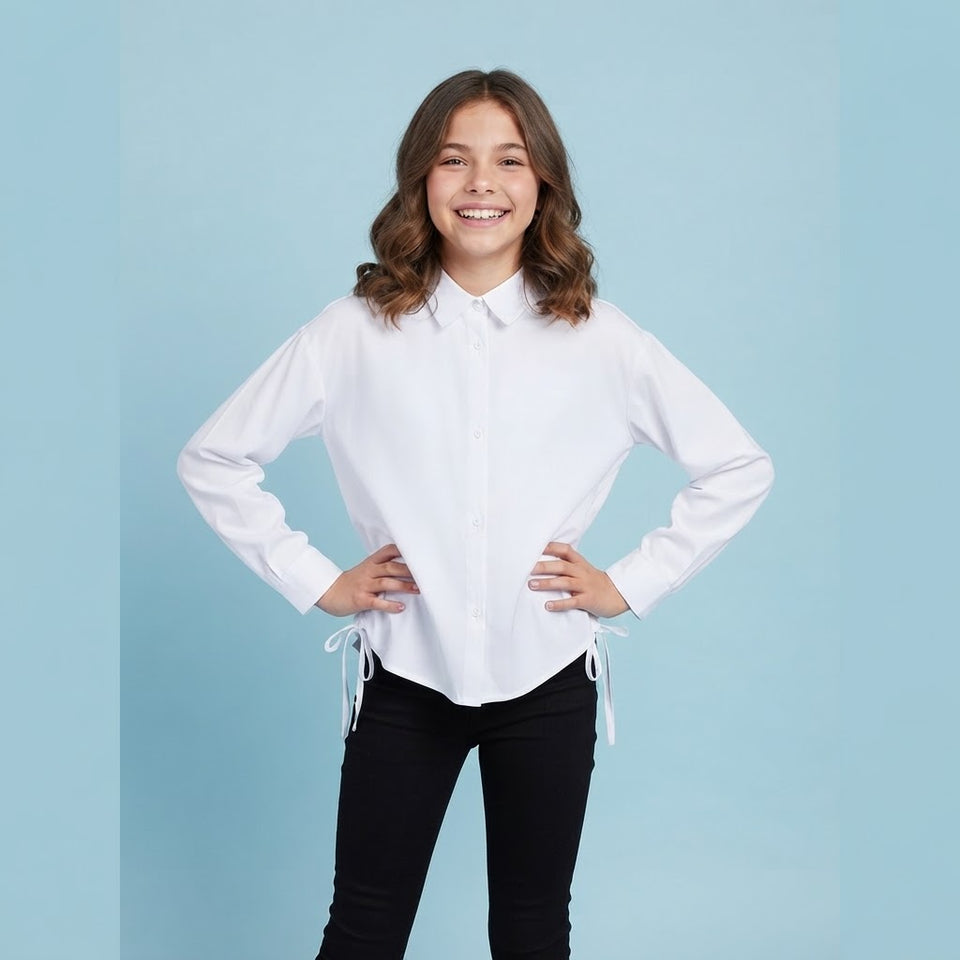 Sinsay Girl's White Cotton Poplin Button-Up Shirt