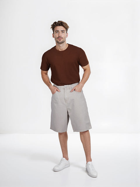 Celio Men's Beige Cotton Straight Fit Bermuda Short | Celio In Lebanon