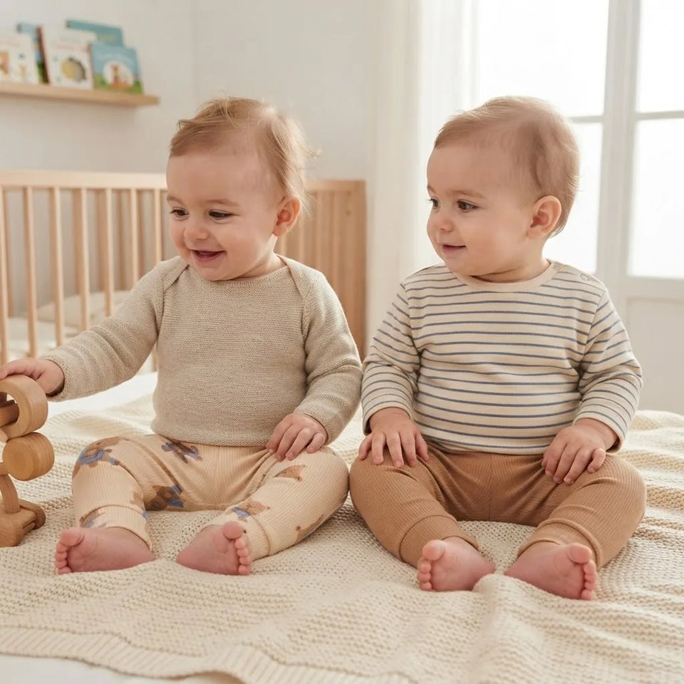 Sinsay Baby Boy's Light Beige & Tan Ribbed Printed Pack Of 2 Leggings