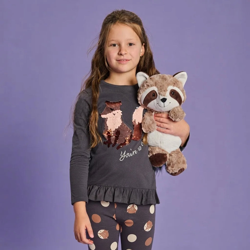Sinsay Girl's Dark Grey Sequined Fox Graphic Ruffled Hem Blouse
