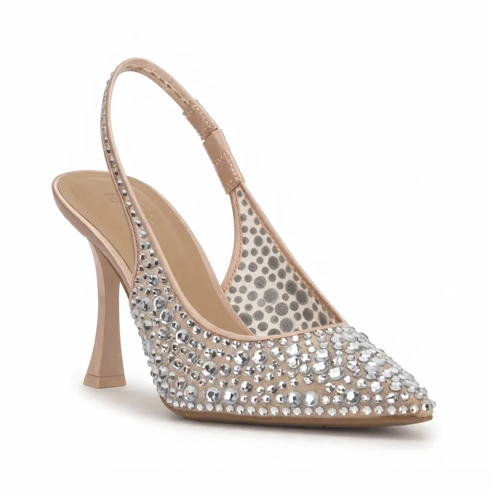 INC International Concepts Women's Nude Rhinestones Slingback Stiletto Heels