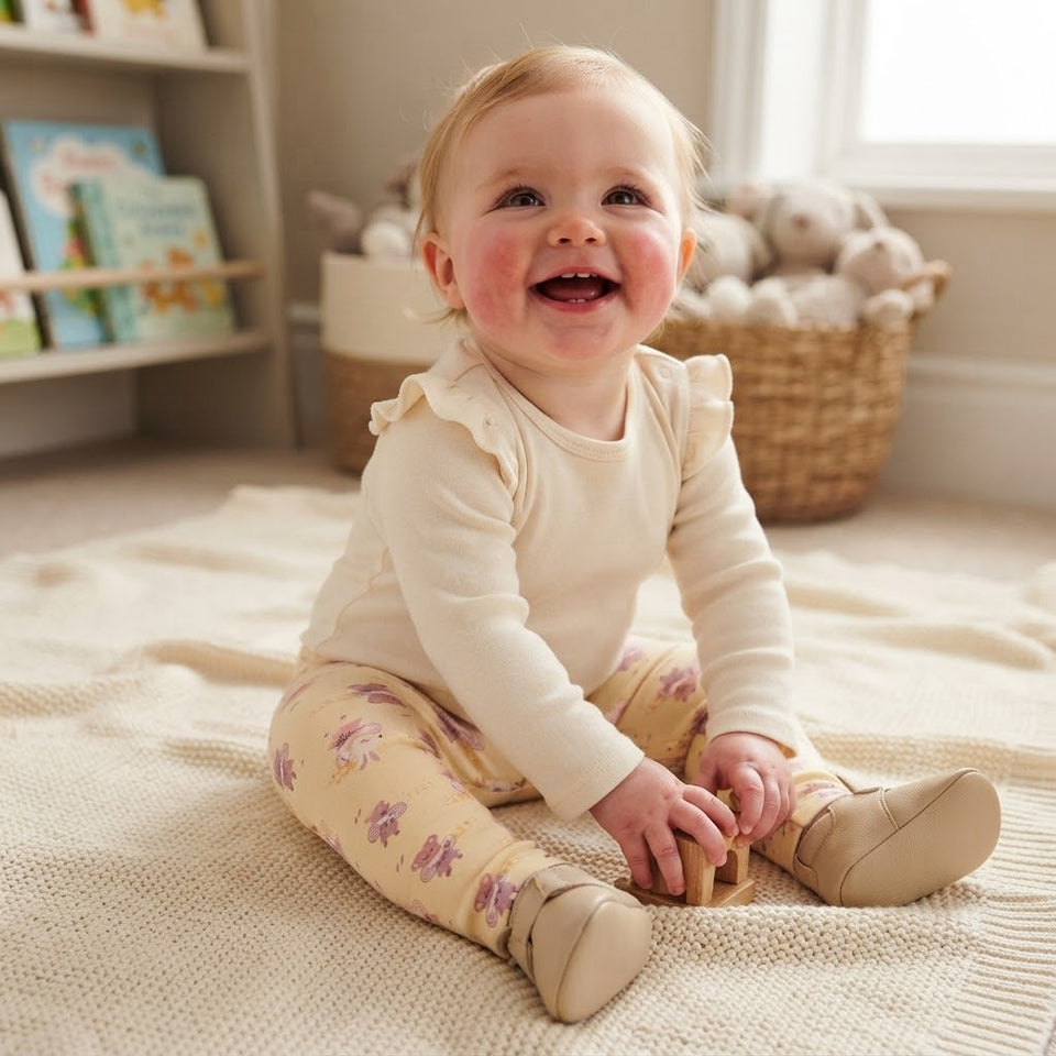 Sinsay Baby Girl's Beige All-Over Floral & Bear Printed Leggings