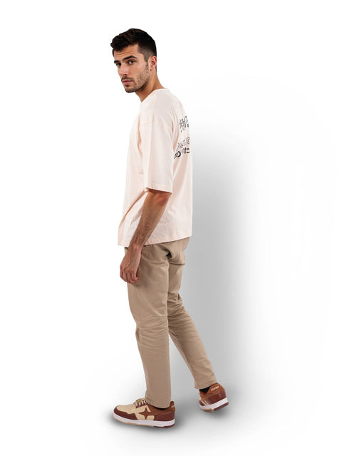 Celio Men's Light Rose Printed Oversized Cotton Graphic T-Shirt | Celio In Lebanon