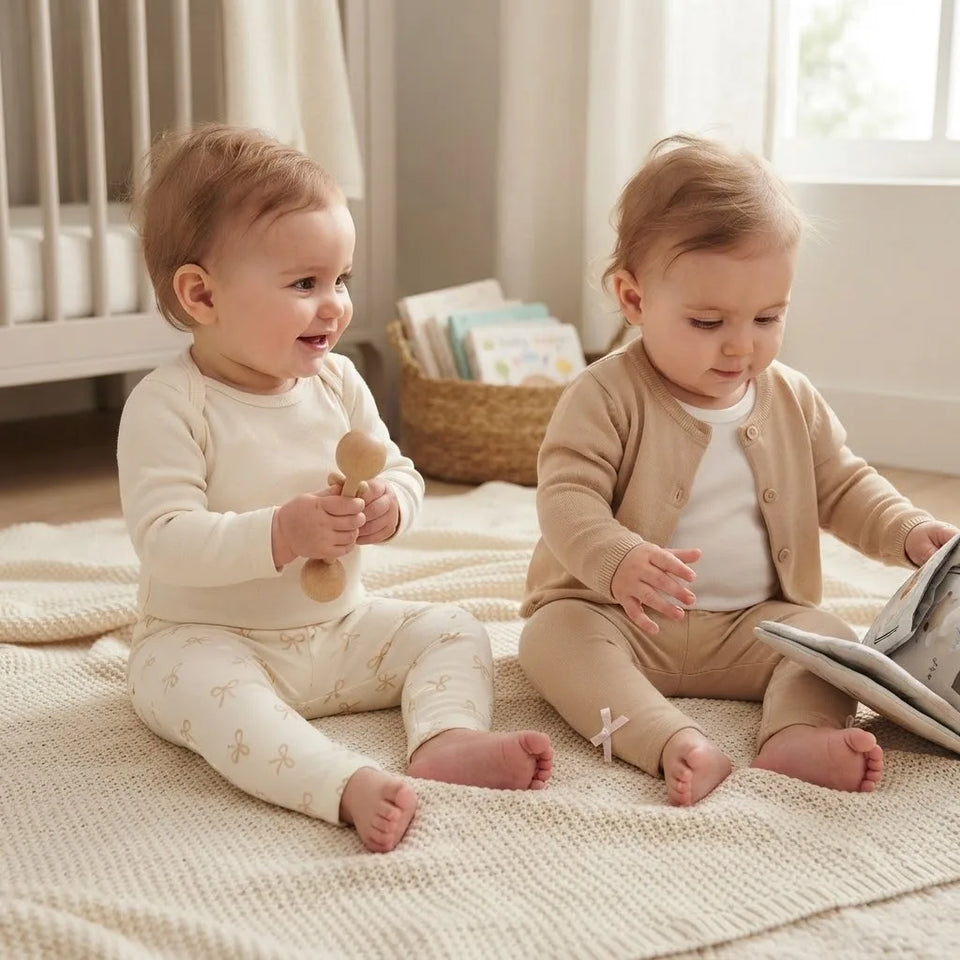 Sinsay Baby Girls White & Beige Bow Printed Pack Of 2 Leggings