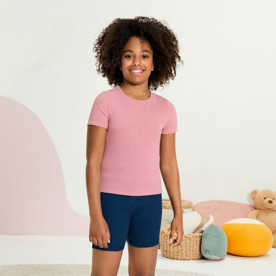 Sinsay Girl's Dusty Rose Ribbed Basic T-Shirt