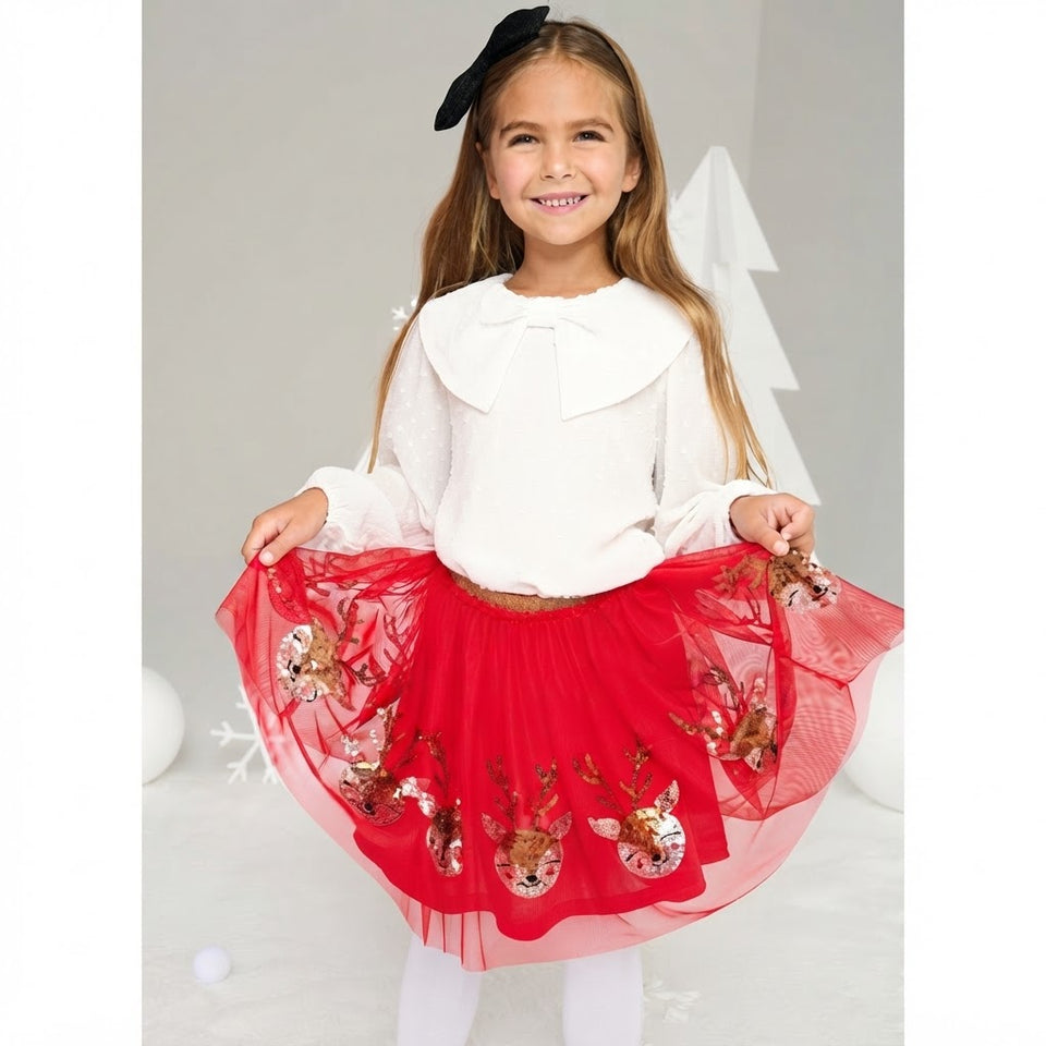 Sinsay Girl's Red & Gold Shimmering Glitter Tulle Skirt